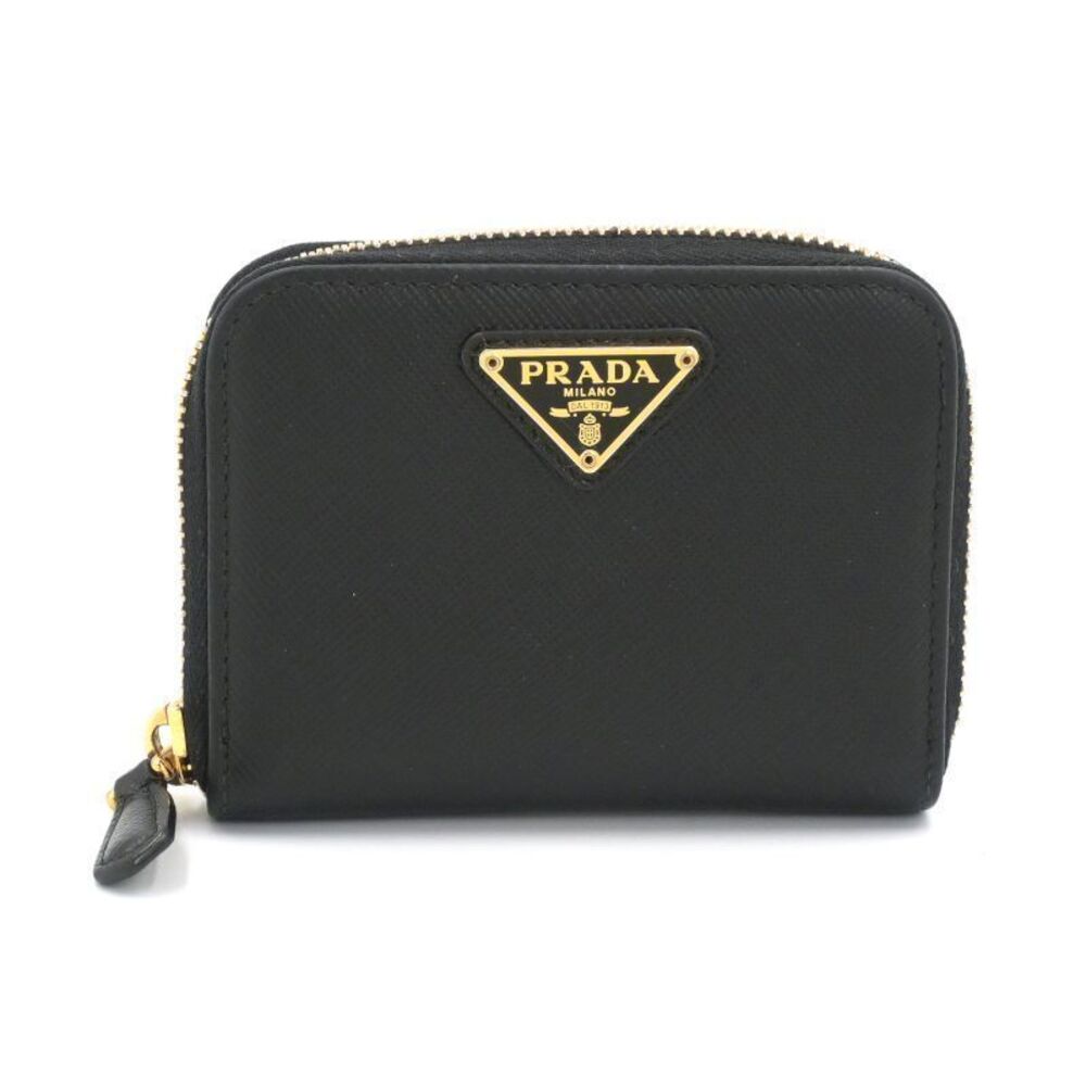 Prada Saffiano Triangle Coin Wallet Purse Compact Wallet Nero Black